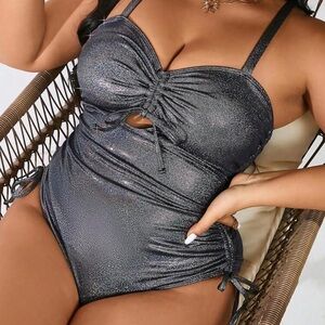✨ SHEIN Curve Metallic Silver One-Piece Swimsuit